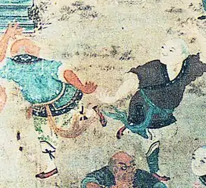 Image 7Depiction of fighting monks demonstrating their skills to visiting dignitaries (early 19th-century mural in the Shaolin Monastery). (from Chinese martial arts)