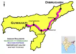 Shatabdi Express(Dibrugarh - Guwahati) Route map