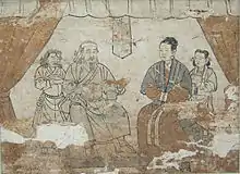 Two women (right) wearing parallel collar banbi, Yuan dynasty