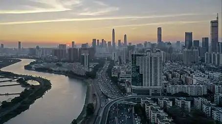 Skyline of Futian CBD as viewed from Binhe Boulevard