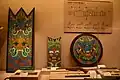 Shields from the Joseon Dynasty, two sizes of Pavises, and a Pengbae, the round shield.