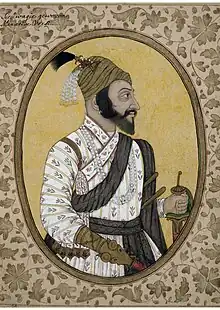 Late 17th century Maratha emperor Shivaji wearing a turban and its ornaments