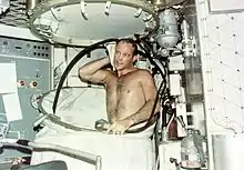 Jack Lousma takes a shower in the station's living quarters