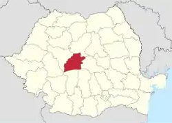 Administrative map of Romania with Sibiu county highlighted