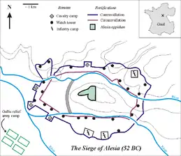 Map of fortifications built for Caesar at Alesia