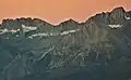 Palisade Crest (left), Mount Jepson (middle), Mount Sill (right) at dawn.