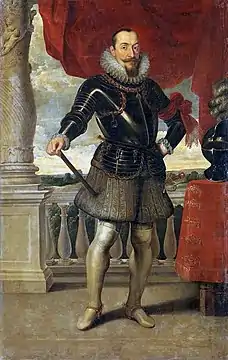 Sigismund III of Poland in Spanish-style hose, while one of the popular type of hose in Spain around that time were Polish-style hose, c. 1620