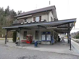 Two-story building on side platform