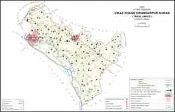 Map showing Poni (#308) in Sikandarpur Karan CD block