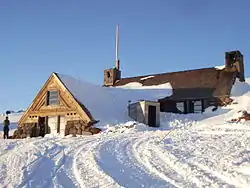 Silcox Hut near the top of the Magic Mile sometimes provides hearty lunches and overnight accommodation for small groups