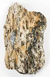 Image 17Schist is a metamorphic rock characterized by an abundance of platy minerals. In this example, the rock has prominent sillimanite porphyroblasts as large as 3 cm (1.2 in). (from Mineral)