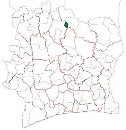 Location in Ivory Coast. Sinématiali Department has retained the same boundaries since its creation in 2008.