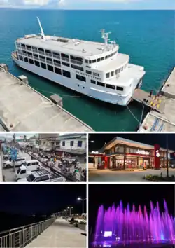 (From top, left to right): Port of Sindangan, Downtown Proper, Jollibee Sindangan, Sindangan River Boardwalk Esplanade, Musical and Dancing Fountain