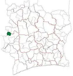 Location in Ivory Coast. Sipilou Department has retained the same boundaries since its creation in 2012.