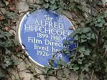 Image 1English Heritage blue plaque commemorating Sir Alfred Hitchcock at 153 Cromwell Road, London (from Culture of the United Kingdom)