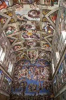 Image 6The Sistine Chapel ceiling, with frescos done by Michelangelo (from Culture of Italy)