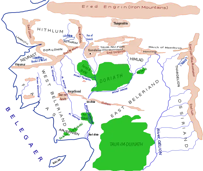 Sketch map of Beleriand in the First Age