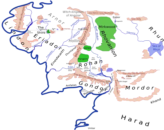 Sketch map of the north-west of Middle-earth at the end of the Third Age