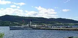 View of the steam paddler Skibladner at Moelv pier