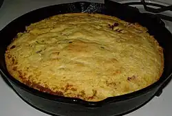 Cornbread cooked in a skillet