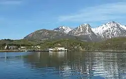 View of the village, ferry port, and "Old-Skutvik"