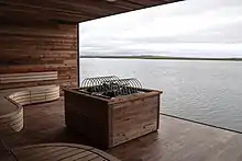 Sky Lagoon sauna with view of ocean