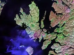 Image 20Satellite image of Skye, showing the surrounding islands including Rona, Raasay and Scalpay to the north east and Soay, Canna and Rùm to the southCredit: NASA