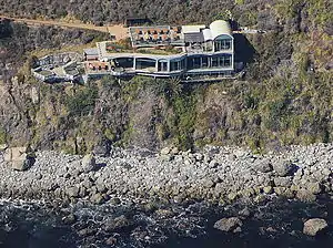 Aerial view of Slate's Hot Springs and Esalen Institute, 2015