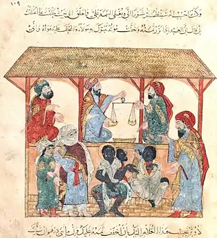 Image 39Slave-market in the town of Zabid in Yemen. Illustration from a 13th century book produced in Baghdad by al-Wasiti (from History of Yemen)