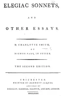 The title page from the second edition of Charlotte Smith's book Elegiac Sonnets.