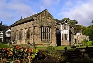 A view across the lawn towards the old hall