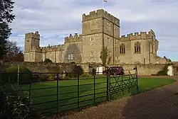 A castellated building f three storeys