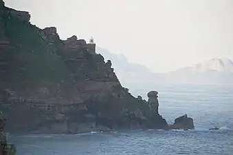 Cape Point and the new lighthouse as seen from the west. False Bay is beyond.