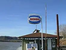 BP continues to sell marine fuel under the Sohio brand at various marinas on Ohio waterways and in Ohio state parks in order to protect its rights in the Sohio and Standard Oil names. The Anderson Ferry Marina near Cincinnati, Ohio is pictured.