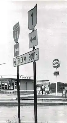 Columbus-area highway marker designating Interstate 71 and Ohio Route 1 (1965).