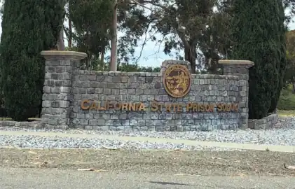 Prison sign with California state seal