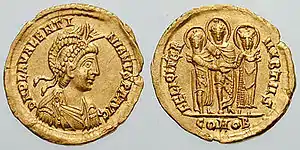 Solidus of Valentinian III celebrating an imperial marriage