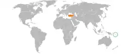 Map indicating locations of Solomon Islands and Turkey