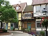 Half-timbered houses in the Petersen Village Inn courtyard