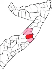 Location of El Buur Districtwithin the Galguduud region.