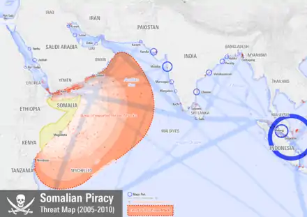 Image 4Map showing the extent of Somali pirate attacks on shipping vessels between 2005 and 2010 (from Piracy)