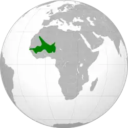 The territorial extent of the Songhai Empire in c. 1500