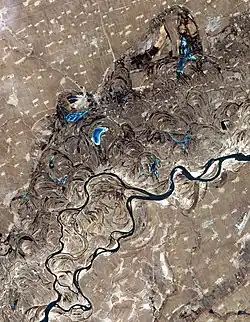 The swirls and curves of the previous courses of the  Songhua River in northeast China