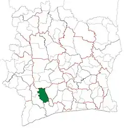 Location in Ivory Coast. Soubré Department has had these boundaries since 2012.