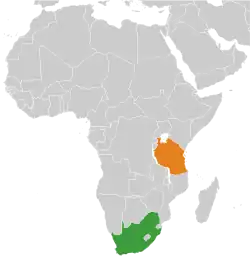 Map indicating locations of South Africa and Tanzania