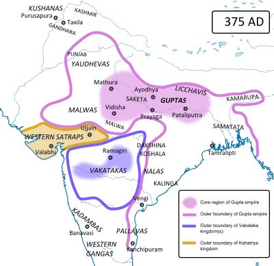 Tamralipti shown in eastern India, c. 375 CE