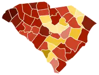 Image 15Map of South Carolina counties by racial plurality, per the 2020 U.S. census 
 

Non-Hispanic White  40–50%  50–60%  60–70%  70–80%  80–90%
Black or African American  40–50%  50–60%  60–70%  70–80% 
 (from South Carolina)