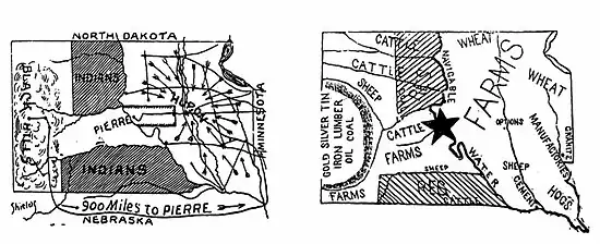 Image 9Huron (left) and Pierre (right) issued rival maps that claimed each as the best place voters should choose for the new state capital in 1890. (from History of South Dakota)