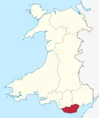 South Glamorgan shown within Wales as a preserved county