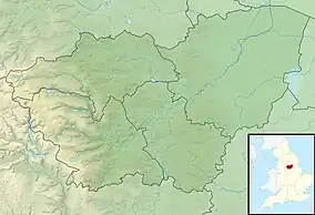 Relief map of South Yorkshire showing location of reservoir